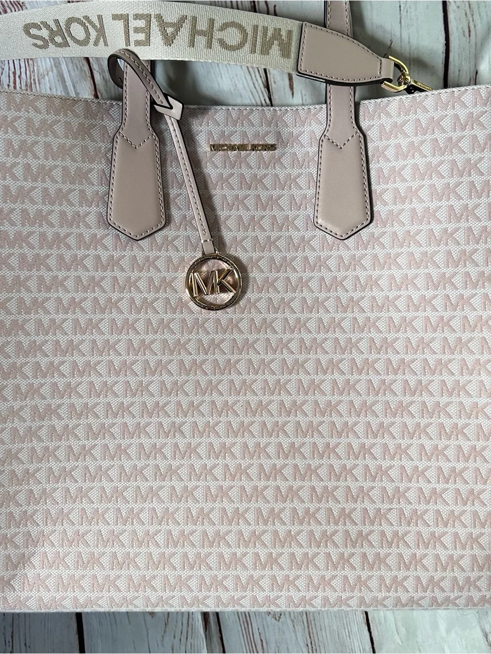 Michael Kors Large Signature Logo Tote with Branded Strap Blush Pink NWOT